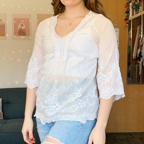 Boston Proper Embroidered Top - Picture 1 of 4